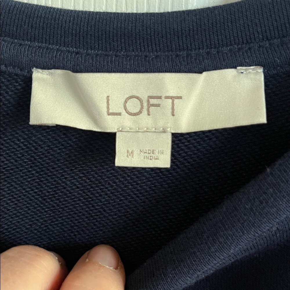 LOFT Pop Fizz Clink Drink Top Navy Blue French Terry Top Size Medium - Picture 5 of 8